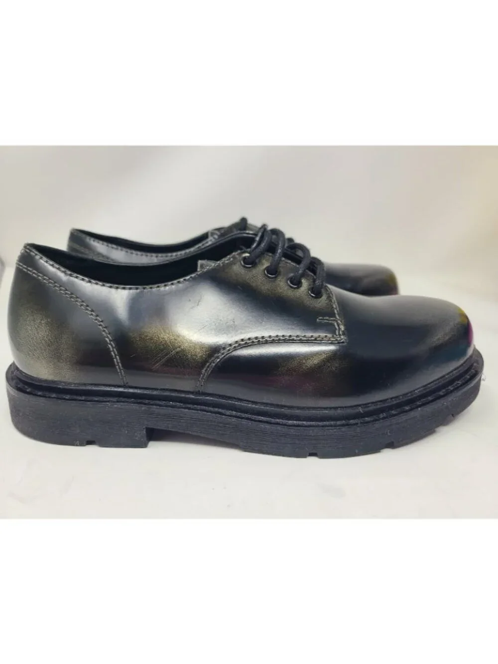 ZARA Black Metallic Leather Lace Up Derby Shoes Men Size US 8 EUR 41 2455/220